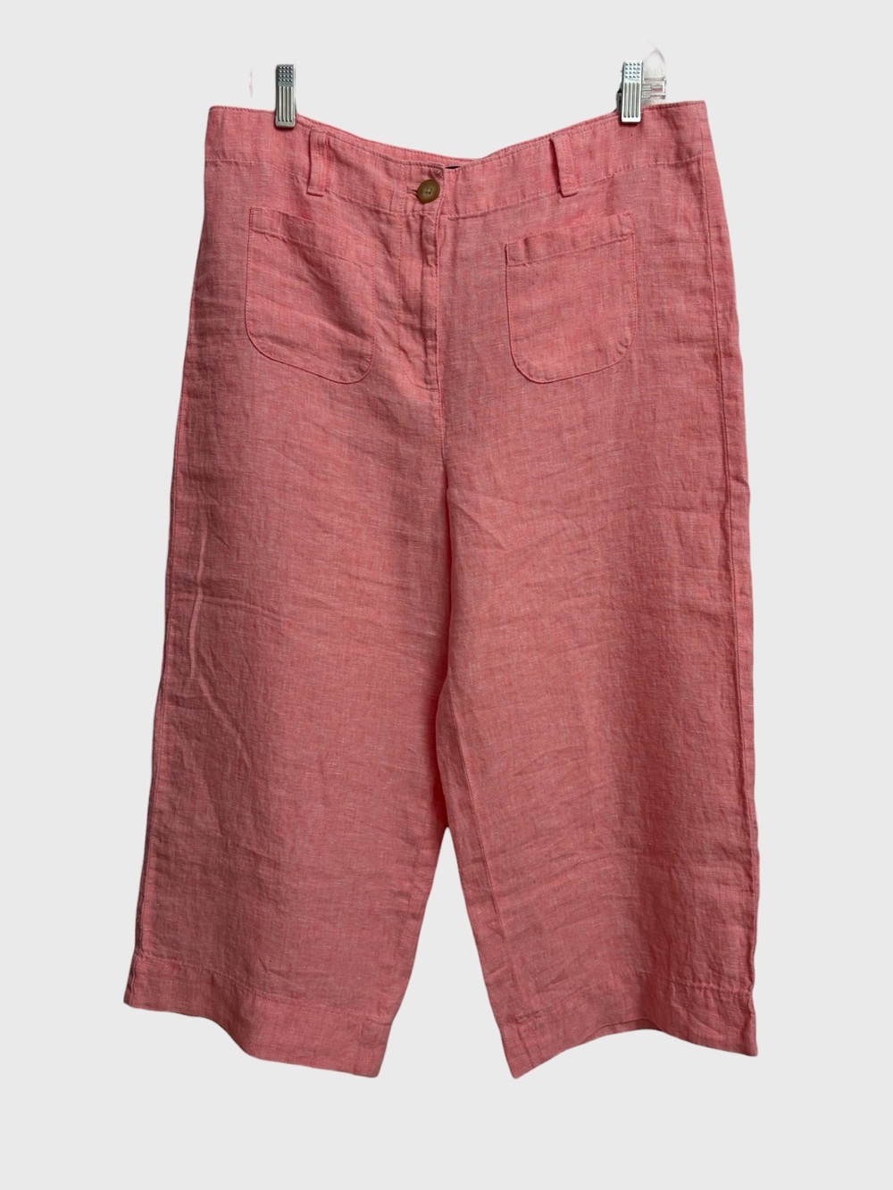 Talbots Washed Linen Wide Crop Patch Pocket Pants Coral Pink 12P Petite Coastal